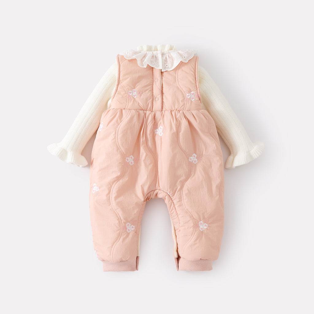 Conjunto de Mameluco Forrado de Lana Gruesa para Bebés Niñas Traje de Gateo Tejido Conjunto de Dos Piezas