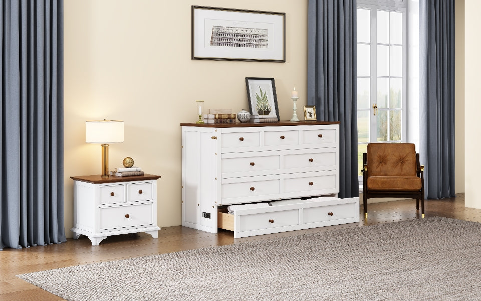 Solid Pine Murphy Bed Chest with Charging...
