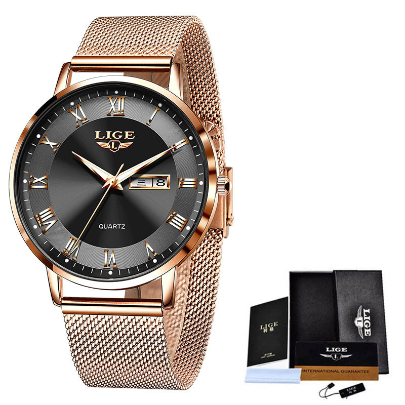 LIGE Ultra Thin Ladies Quartz Watch Classic