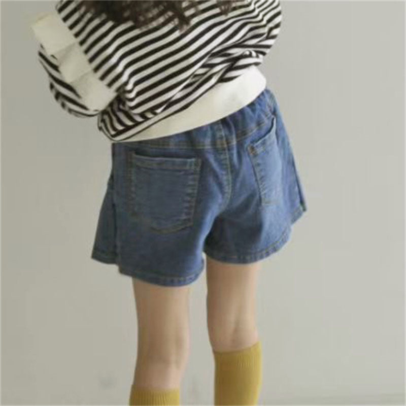 Girls' denim shorts with faux skirt