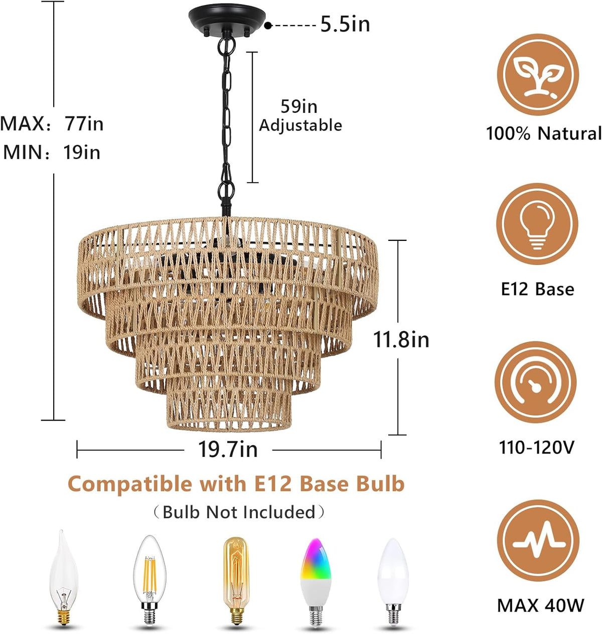 6-Light Dining Room Light Fixture, Wicker...
