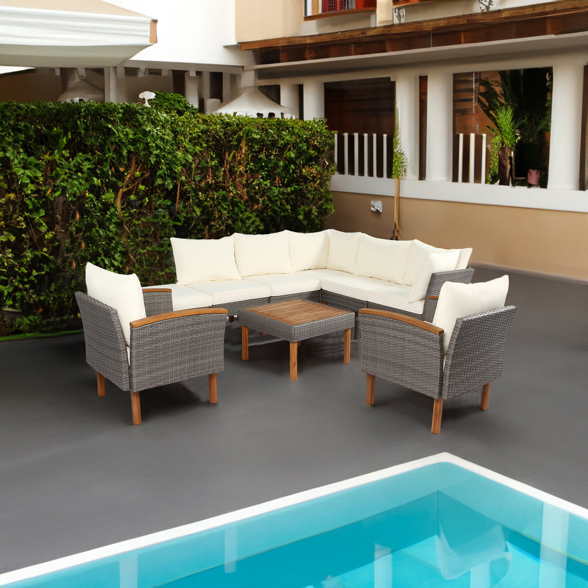 9-piece Patio rattan furniture set with Acacia...