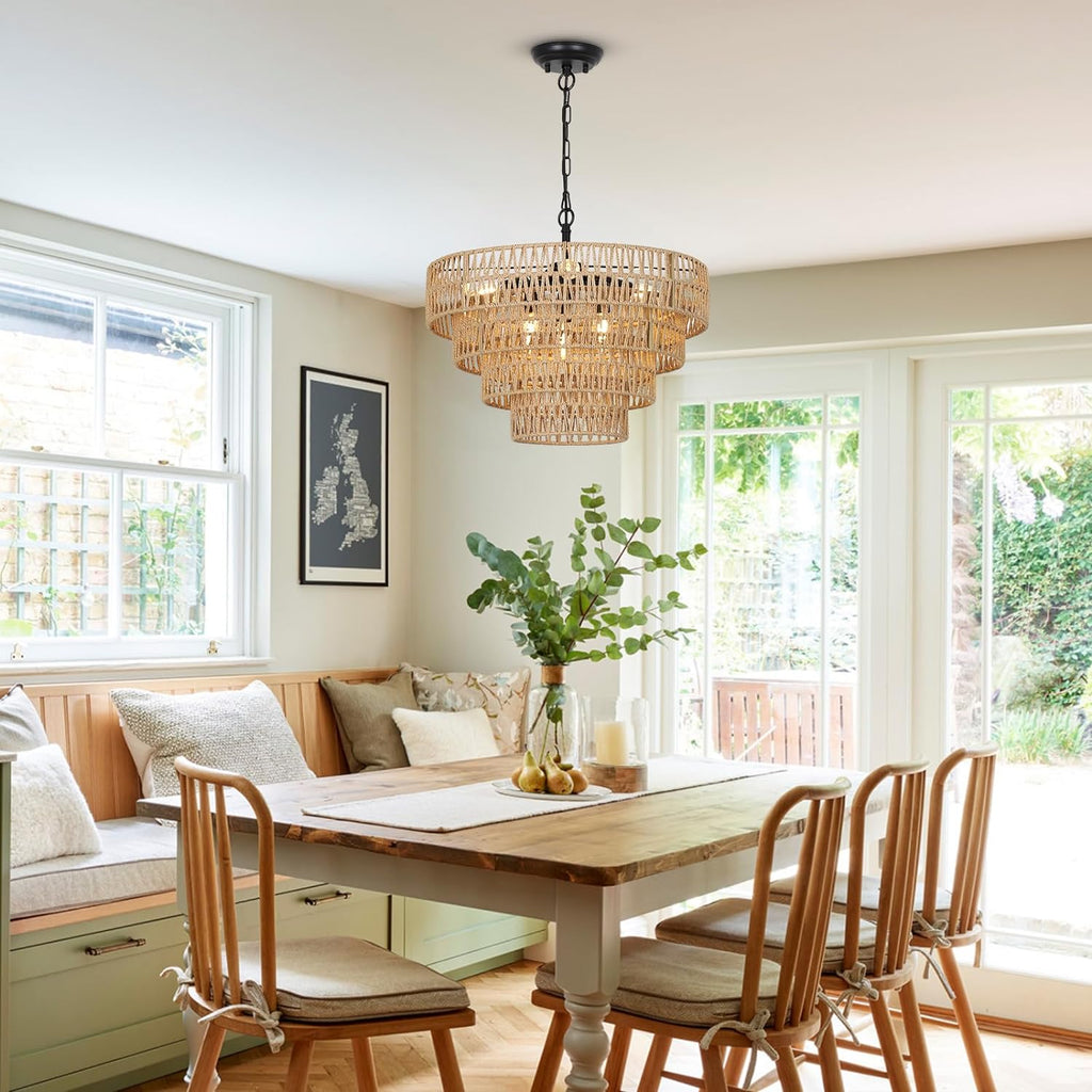 6-Light Dining Room Light Fixture, Wicker...