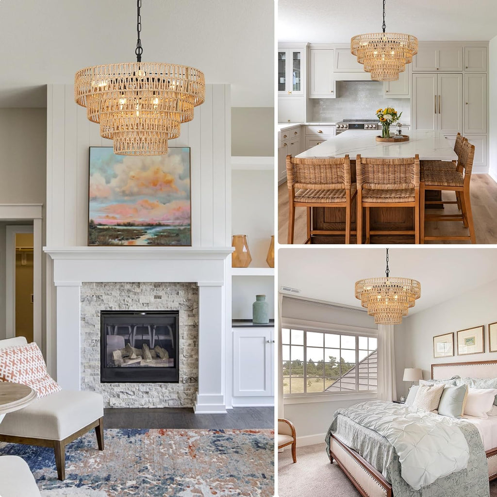 6-Light Dining Room Light Fixture, Wicker...