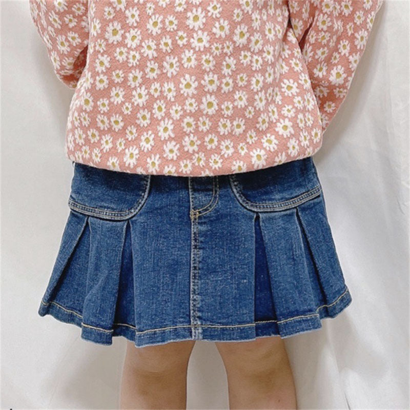 Girls' denim shorts with faux skirt