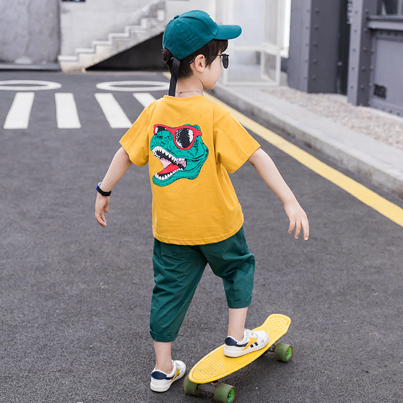 Conjunto de camiseta y pantalón corto para niño, ropa deportiva de dos piezas con dibujos animados para niños