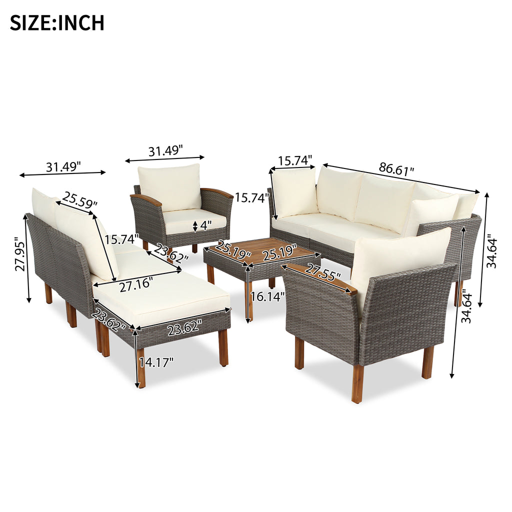 9-piece Patio rattan furniture set with Acacia...