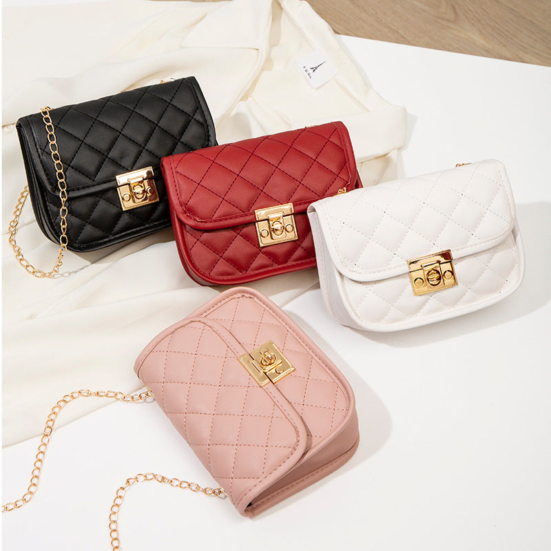 Small square embroidered diamond grid women's bag