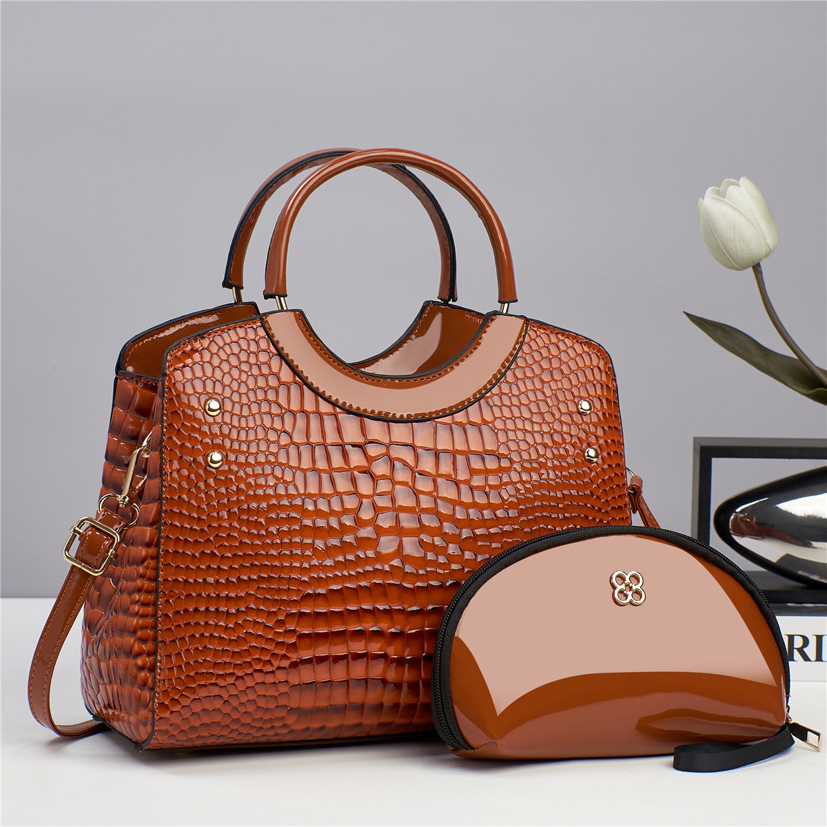 Snake Pattern Platinum Handbag
