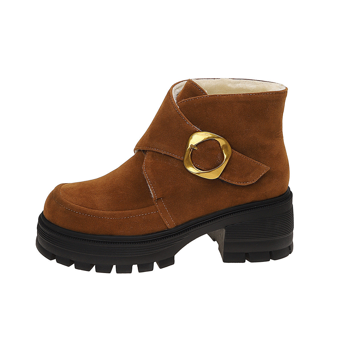 Botas altas con tacón grueso y hebilla de cinturón, de ante sintético, tacón alto, suela gruesa, botas de invierno para mujer hechas a medida, se envían en 7 días