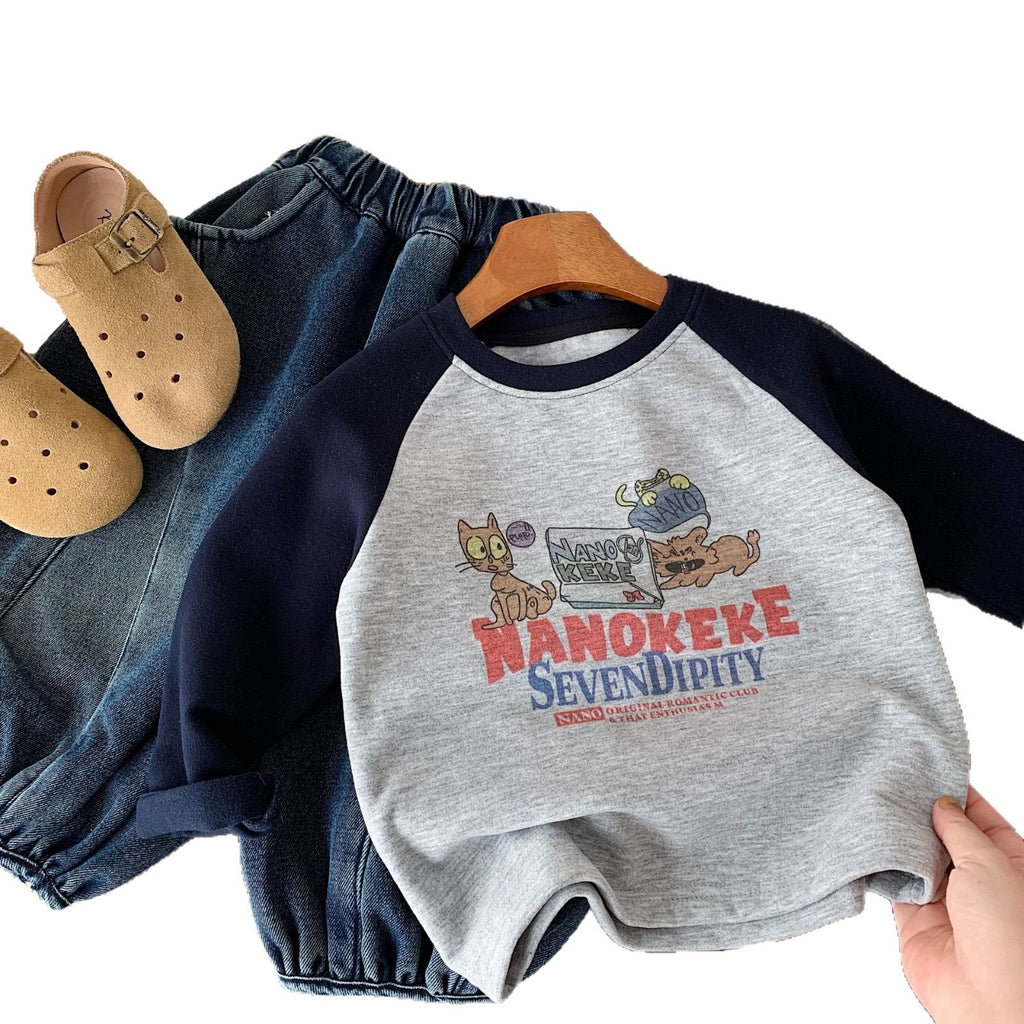 Camiseta base de terciopelo de manga larga y cuello redondo con inserción en el hombro para niños