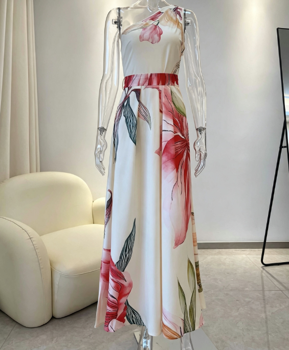 Robe longue asymétrique à une épaule