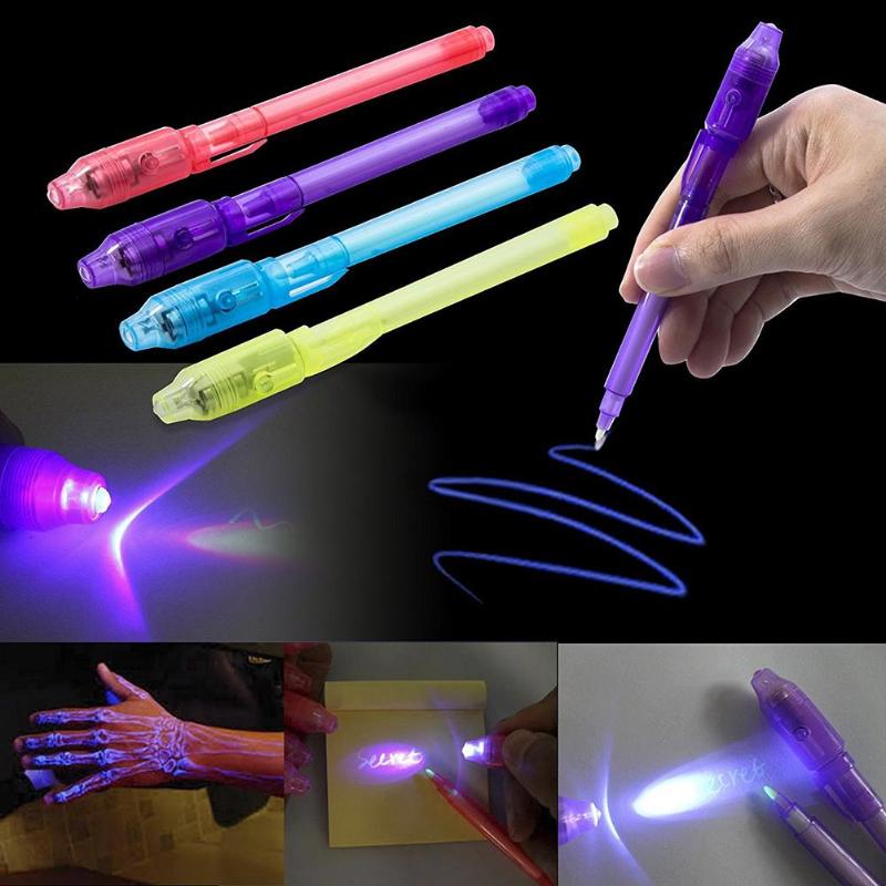 2 in 1 Luminous Light Invisible Ink Pen UV Check Money Kids Drawing Secret Learning Educational Magic Pens