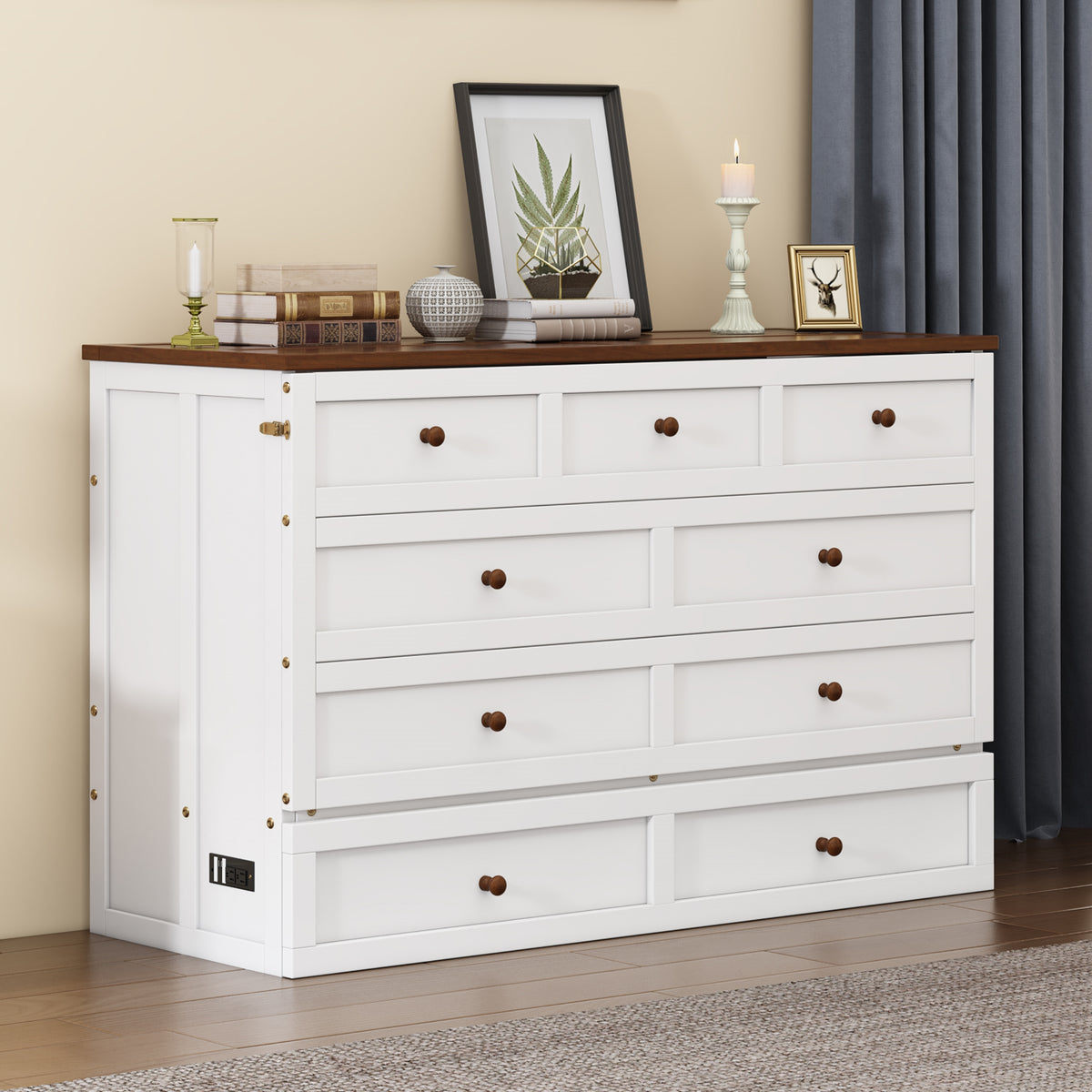 Solid Pine Murphy Bed Chest with Charging...