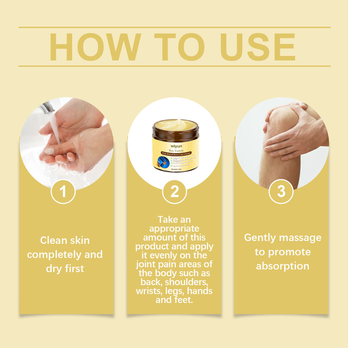 Crema para el Cuidado Articular Wiyun con Veneno de Abeja, Suave y Calmante, para Masaje de Muñecas y Rodillas, Crema Tópica Corporal de Cuidado Diario