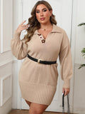 Plus Size Women's Polo Neck Bodycon Dress Hand-knitted Flower Patchwork Knit Dress