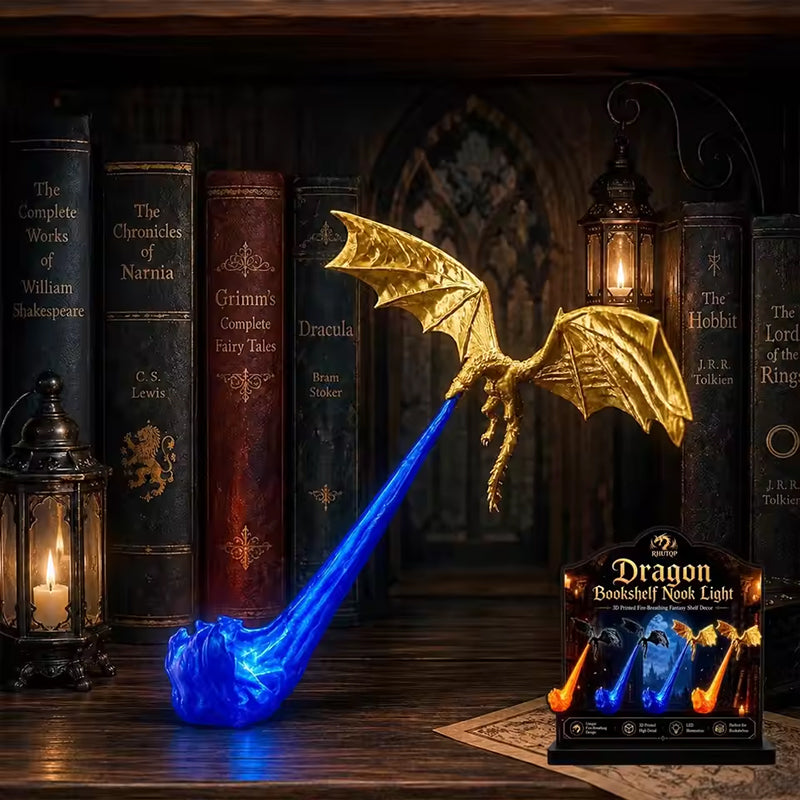 3D Dragon Bookshelf Light with Fire...