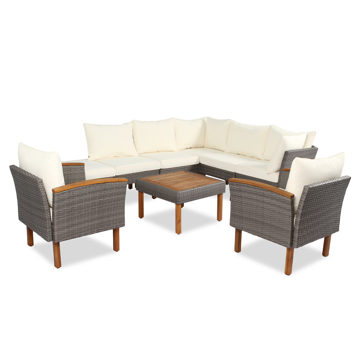 9-piece Patio rattan furniture set with Acacia...