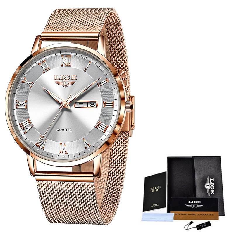LIGE Ultra Thin Ladies Quartz Watch Classic