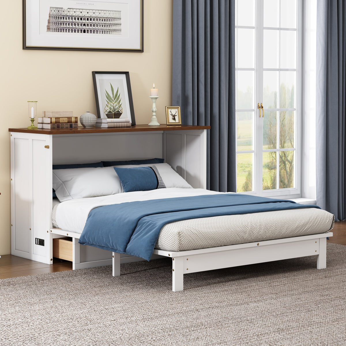 Solid Pine Murphy Bed Chest with Charging...