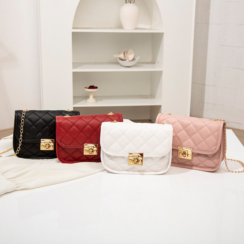 Small square embroidered diamond grid women's bag