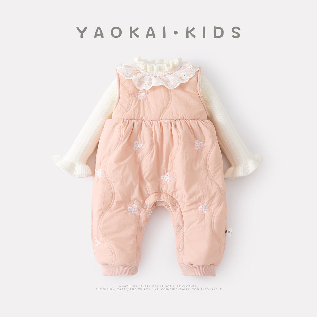 Conjunto de Mameluco Forrado de Lana Gruesa para Bebés Niñas Traje de Gateo Tejido Conjunto de Dos Piezas