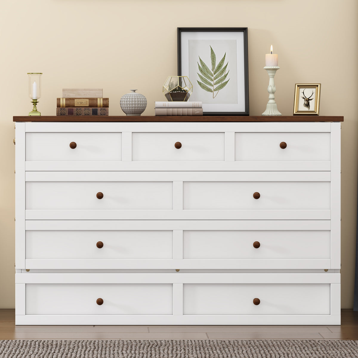 Solid Pine Murphy Bed Chest with Charging...
