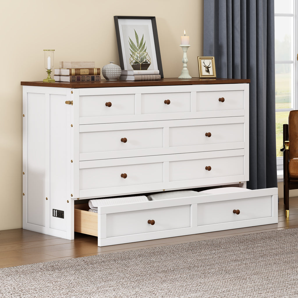 Solid Pine Murphy Bed Chest with Charging...