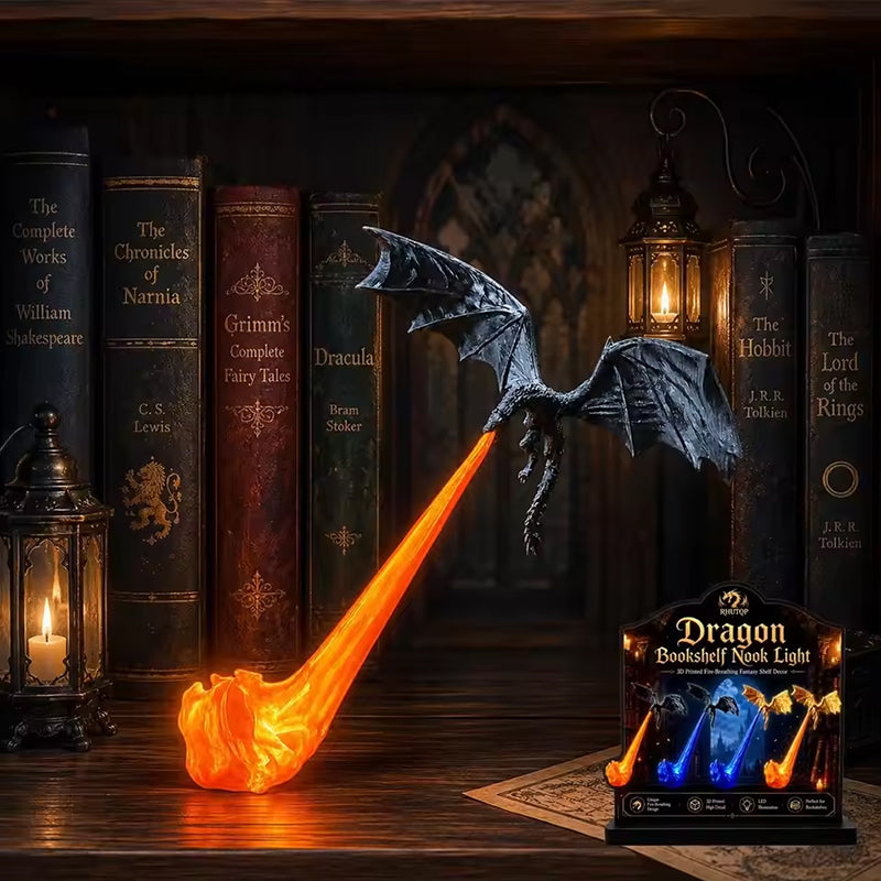 3D Dragon Bookshelf Light with Fire...