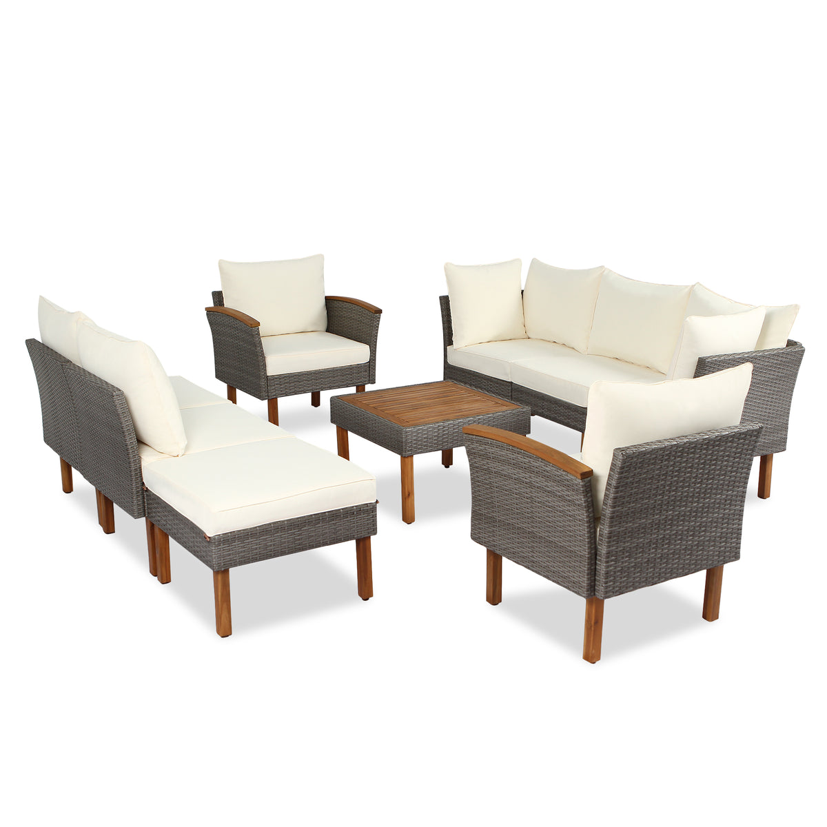 9-piece Patio rattan furniture set with Acacia...