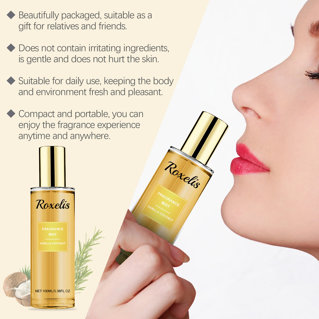 Roxelis Vanilla Coconut Fragrance Spray Long Lasting Fragrance Refreshing Body Spray Floral Fruity Fragrance Refreshing Body Fragrance