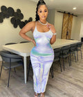 Fashion Sexy Printed Backless Strap Long Dress for Women