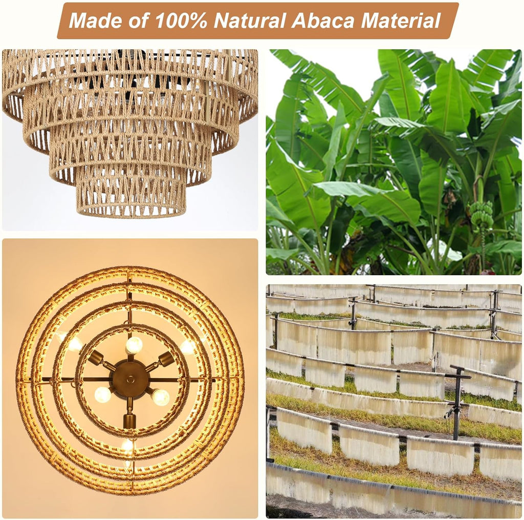 6-Light Dining Room Light Fixture, Wicker...