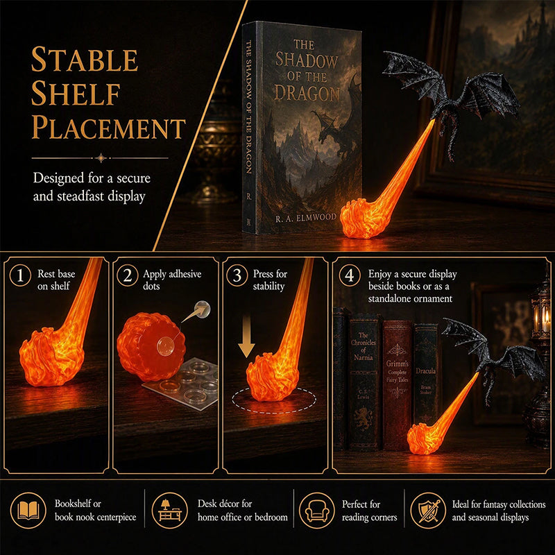 3D Dragon Bookshelf Light with Fire...