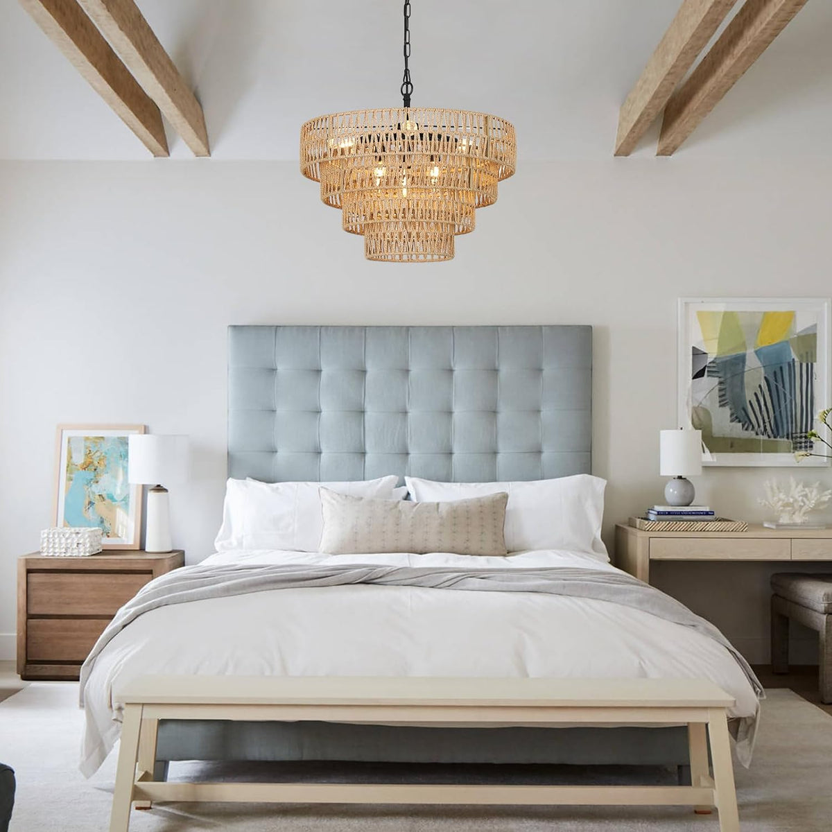 6-Light Dining Room Light Fixture, Wicker...
