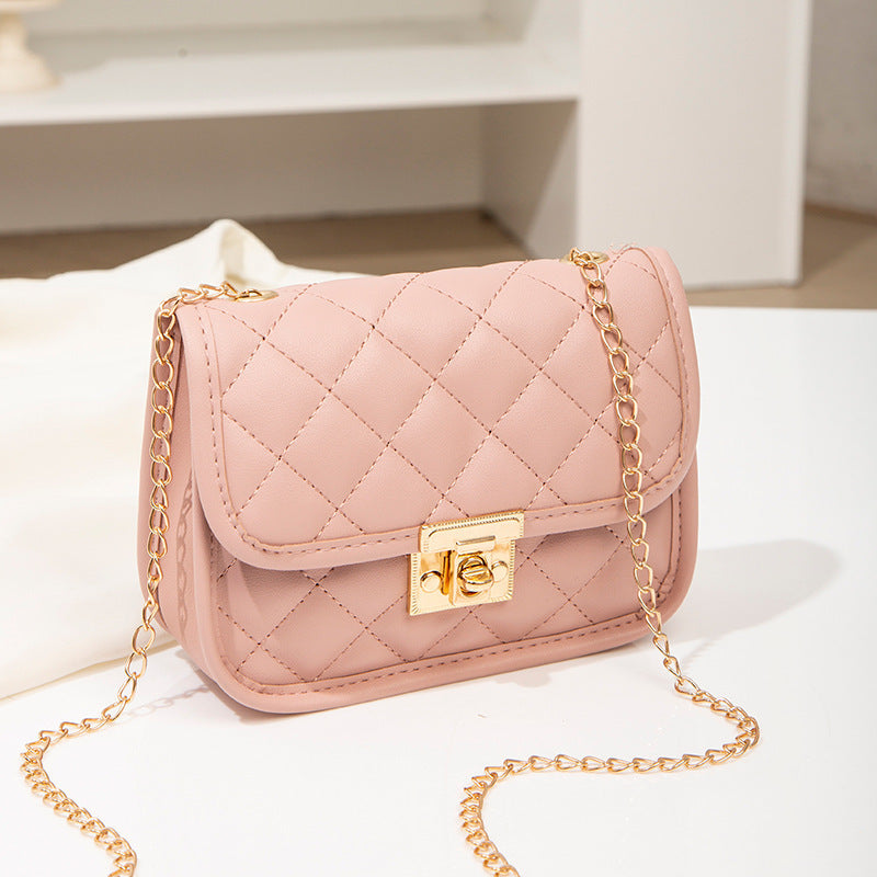Small square embroidered diamond grid women's bag