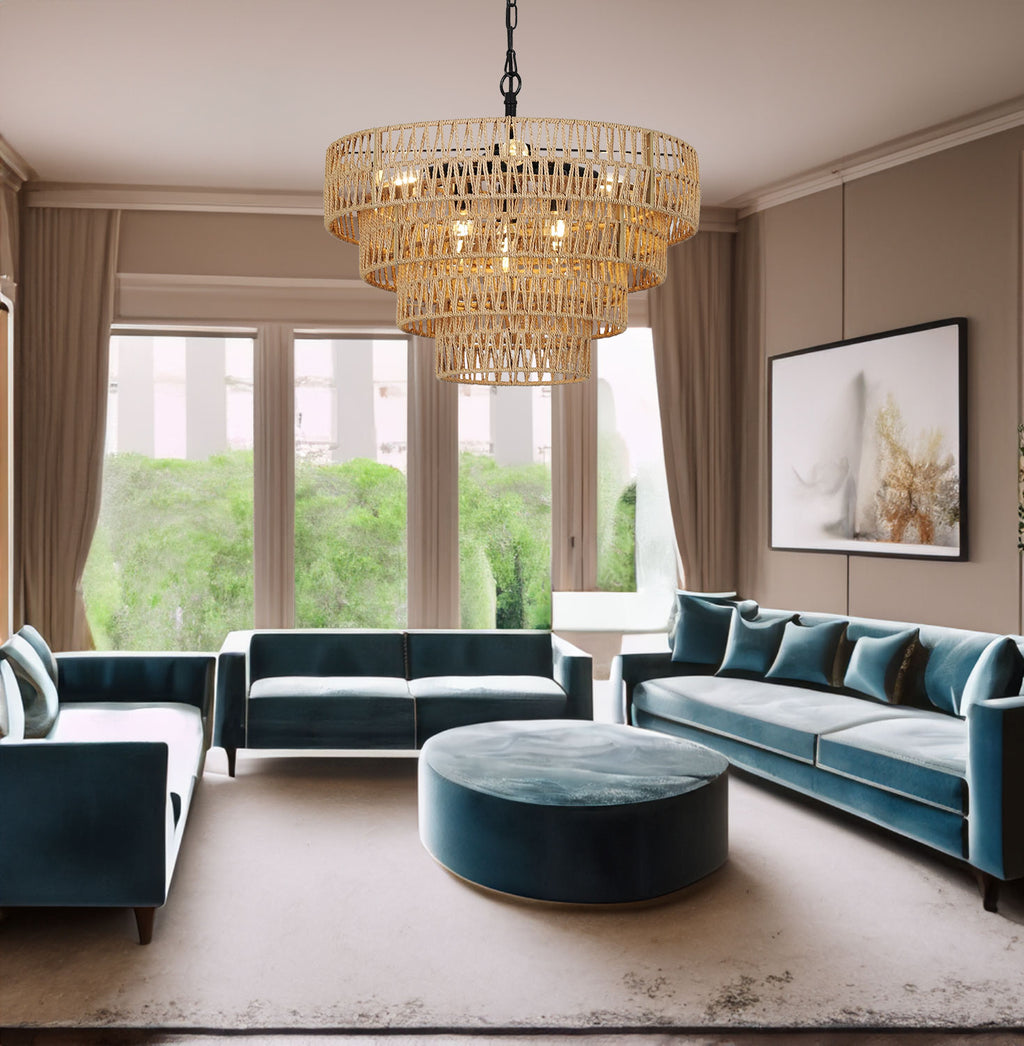 6-Light Dining Room Light Fixture, Wicker...