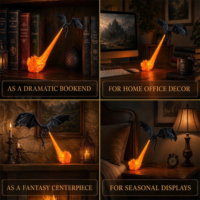 3D Dragon Bookshelf Light with Fire...