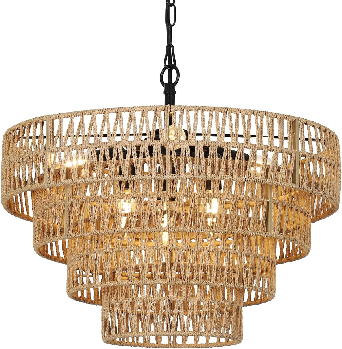 6-Light Dining Room Light Fixture, Wicker...