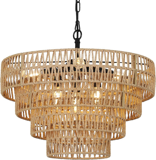 6-Light Dining Room Light Fixture, Wicker...