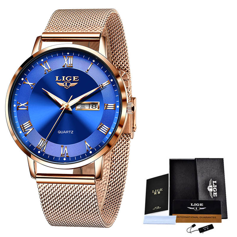 LIGE Ultra Thin Ladies Quartz Watch Classic