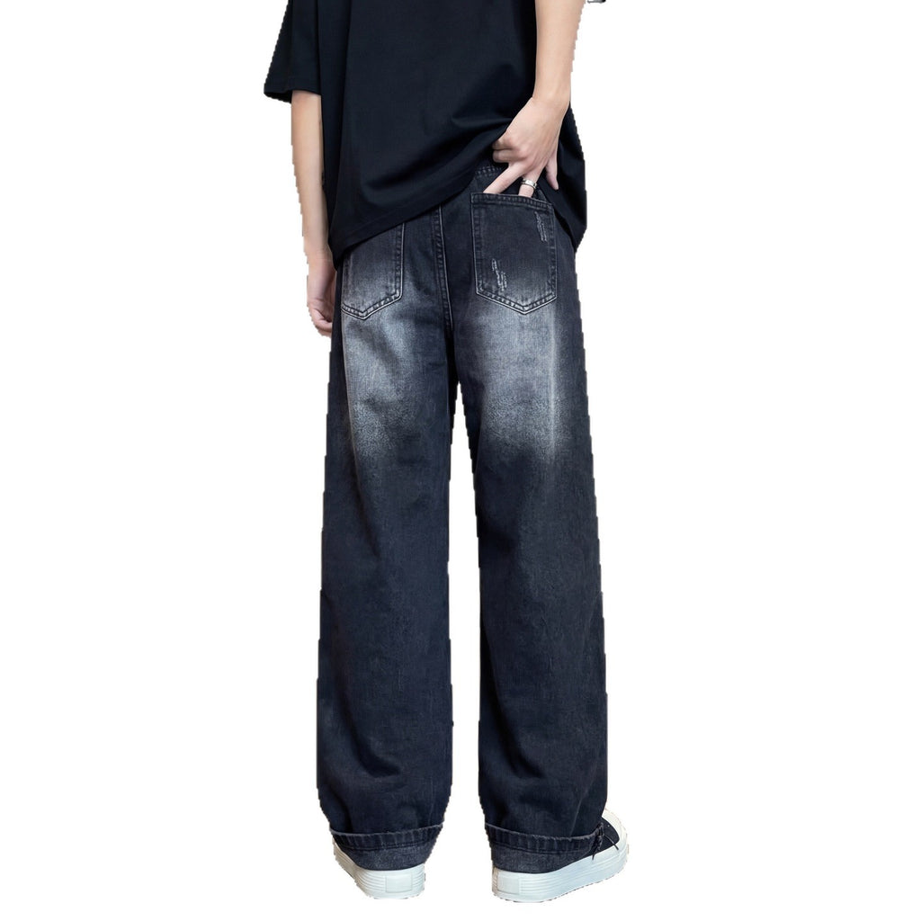 Pantalones Vaqueros Rotos Hombre Diseño Lavado Corte Limpio Pierna Recta Pierna Ancha Pantalones Largos