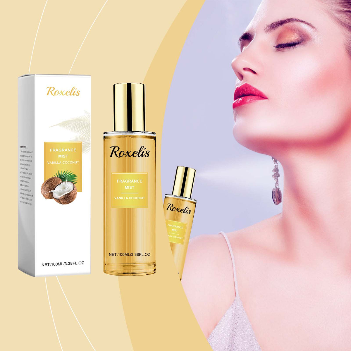 Roxelis Vanilla Coconut Fragrance Spray Long Lasting Fragrance Refreshing Body Spray Floral Fruity Fragrance Refreshing Body Fragrance