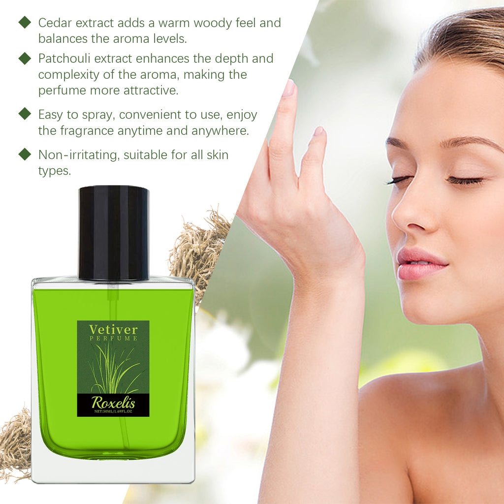 Roxelis Vetiver Fresh Perfume Exudes Charm Natural Fresh Elegant Fragrance Stays Fragrant Everyday Portable Fragrance Perfume