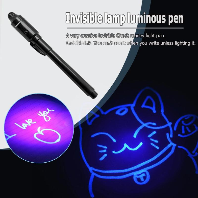 2 in 1 Luminous Light Invisible Ink Pen UV Check Money Kids Drawing Secret Learning Educational Magic Pens