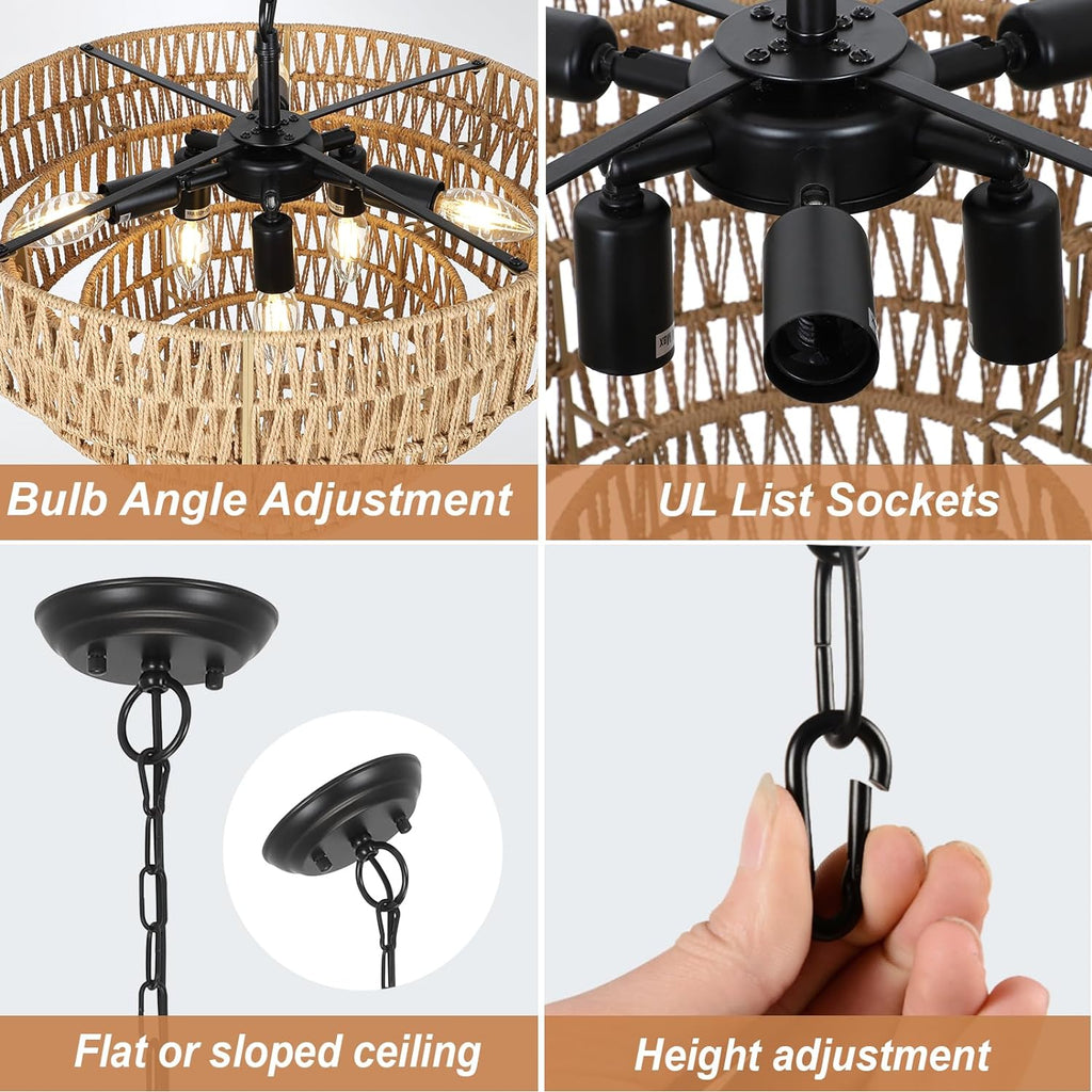 6-Light Dining Room Light Fixture, Wicker...