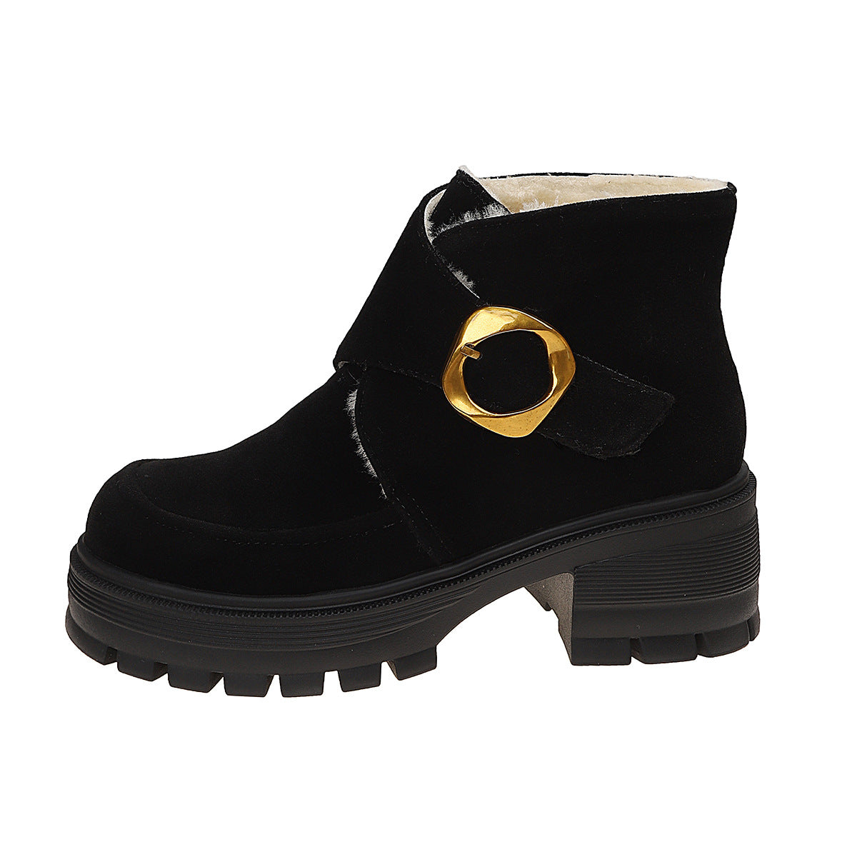 Botas altas con tacón grueso y hebilla de cinturón, de ante sintético, tacón alto, suela gruesa, botas de invierno para mujer hechas a medida, se envían en 7 días