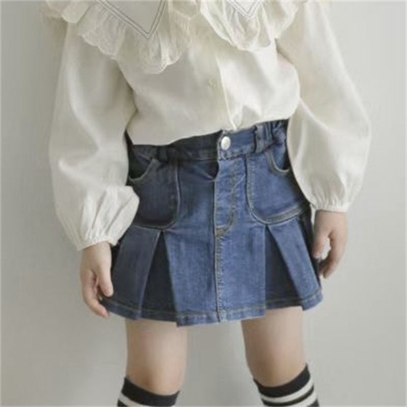 Girls' denim shorts with faux skirt