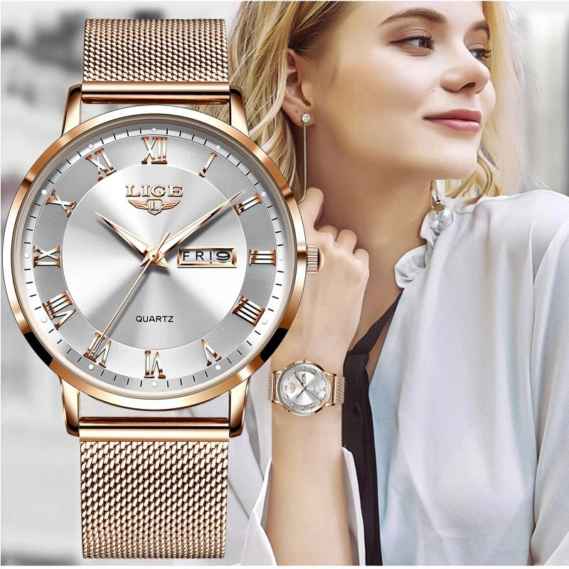 LIGE Ultra Thin Ladies Quartz Watch Classic