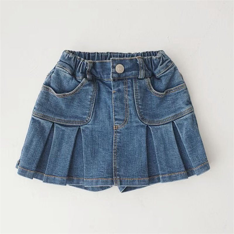 Girls' denim shorts with faux skirt